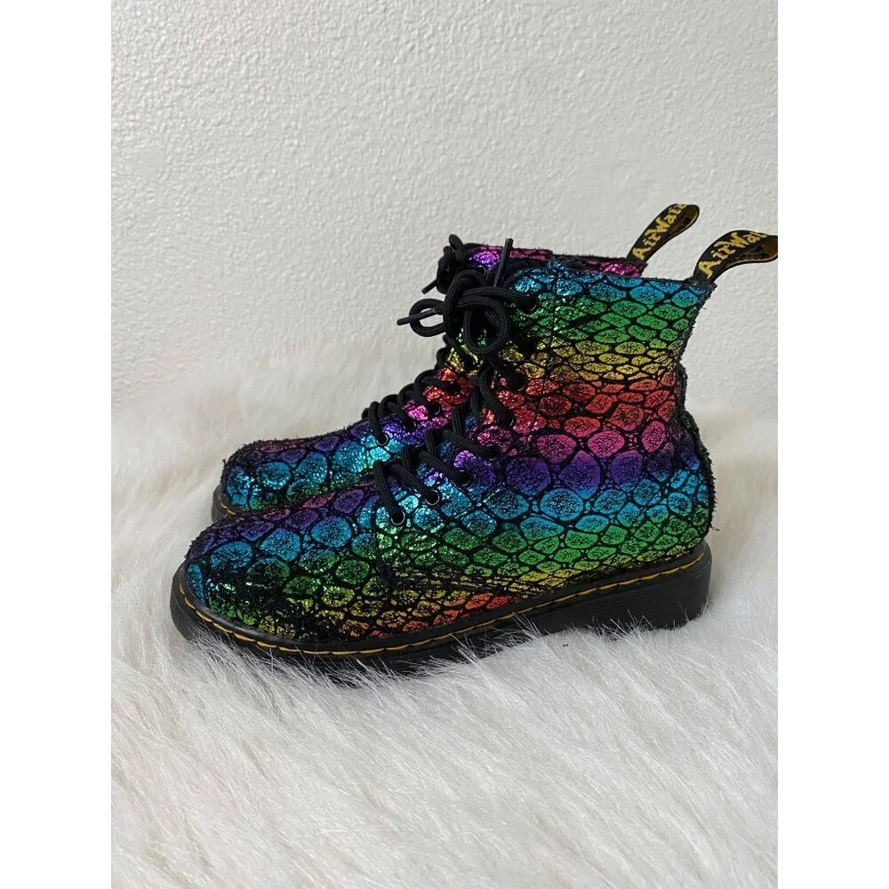 Dr Martens Junior 1460 Pascal Metallic Boots Us 4 Uk 3 Rainbow Print